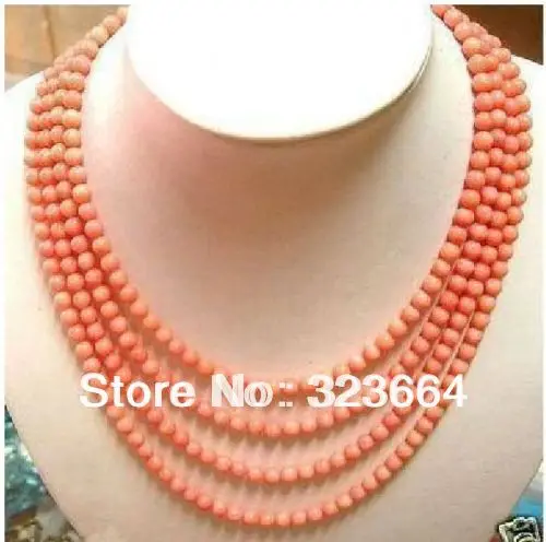Горячая продажа! 4 ряда 6 мм розовый коралловый бисер ожерелье | Украшения и