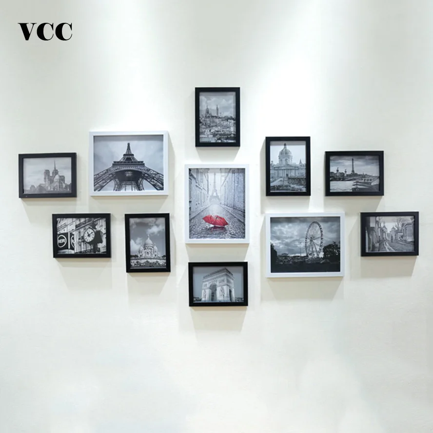 White Black frame 11 шт. деревянная фоторамка настенная подвесная фоторамка для прихожей спальни гостиной настенные украшения современное искусство домашний декор семейный - Цвет: White Black frame