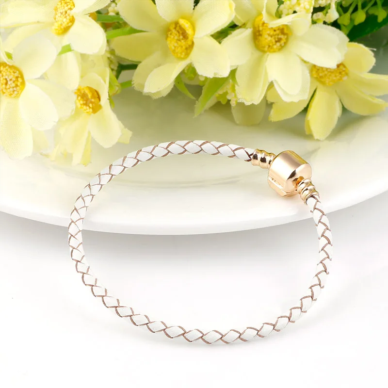 Позолоченные белые кожаные 4 мм подвески-цепочки для браслетов подходят из