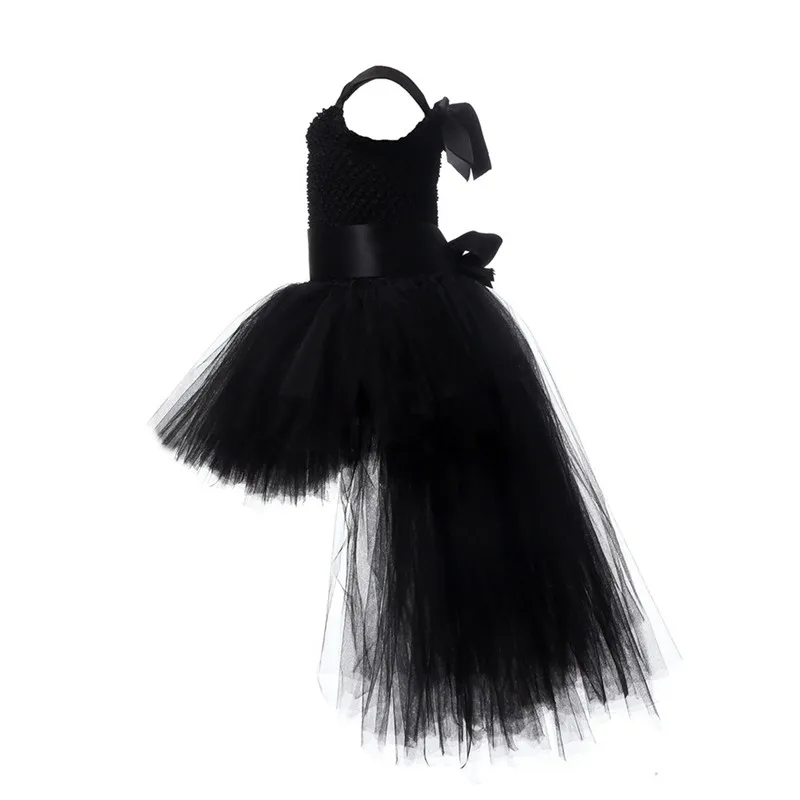 Black Angel Tutu Dress Before Short After Long Tulle Girl Tail Kids Evening Party Girls Ball Gown Halloween Costume | Детская одежда и