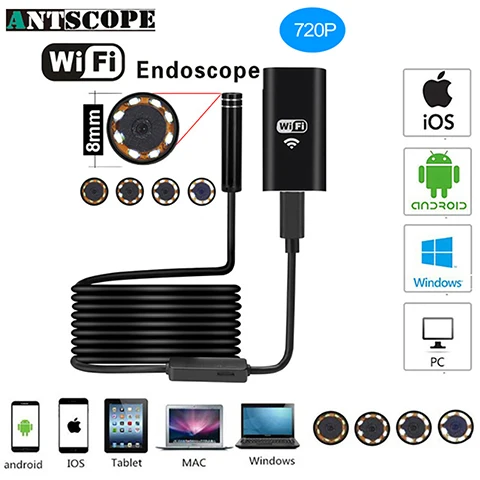 Antscope Wi-Fi 8-миллиметровый эндоскоп с поддержкой 1/2/3,5/5/10 M желтого и черного цветов Проводной 1200P Android iOS камера эндоскопа инспекции boroscopio 30