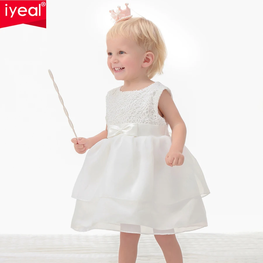 IYEAL платье принцессы для новорожденных девочек белое вечернее крещения с бантом