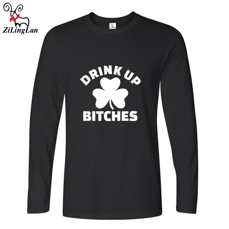 Zilinglan выпить Bitches хлопок Футболки Для мужчин хлопка с длинным рукавом осень
