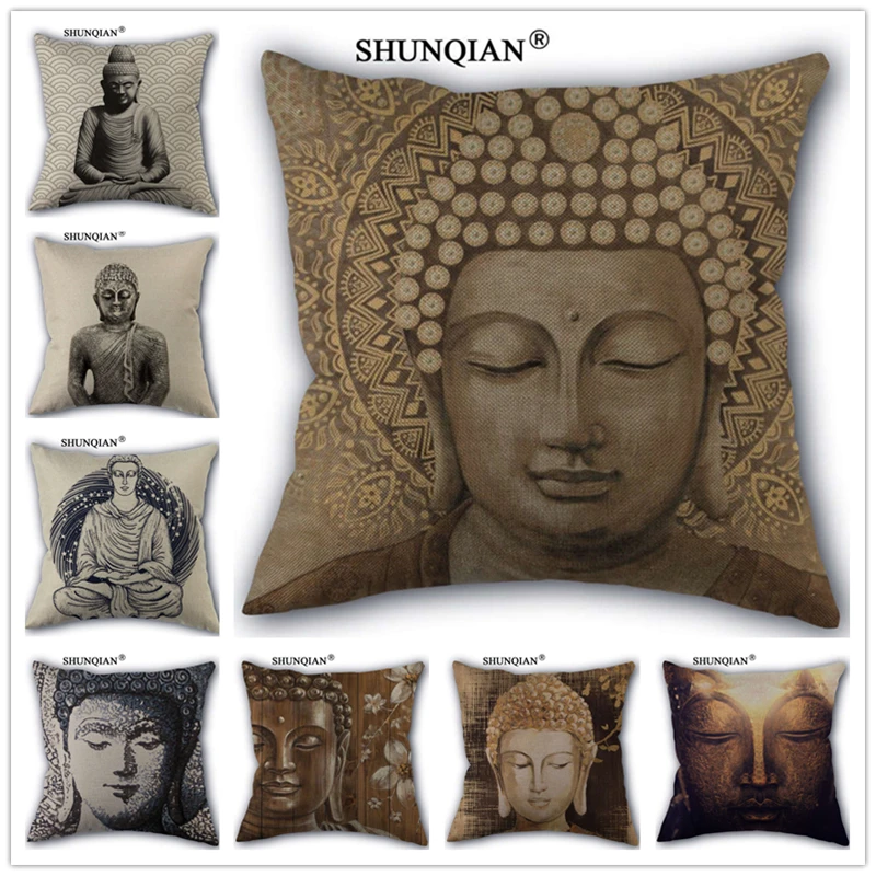 

Linen Cotton Art design Buddha statue Pillow Cover Custom Print Home Decorative Pillows Cases 45x45cm one side Y517-6