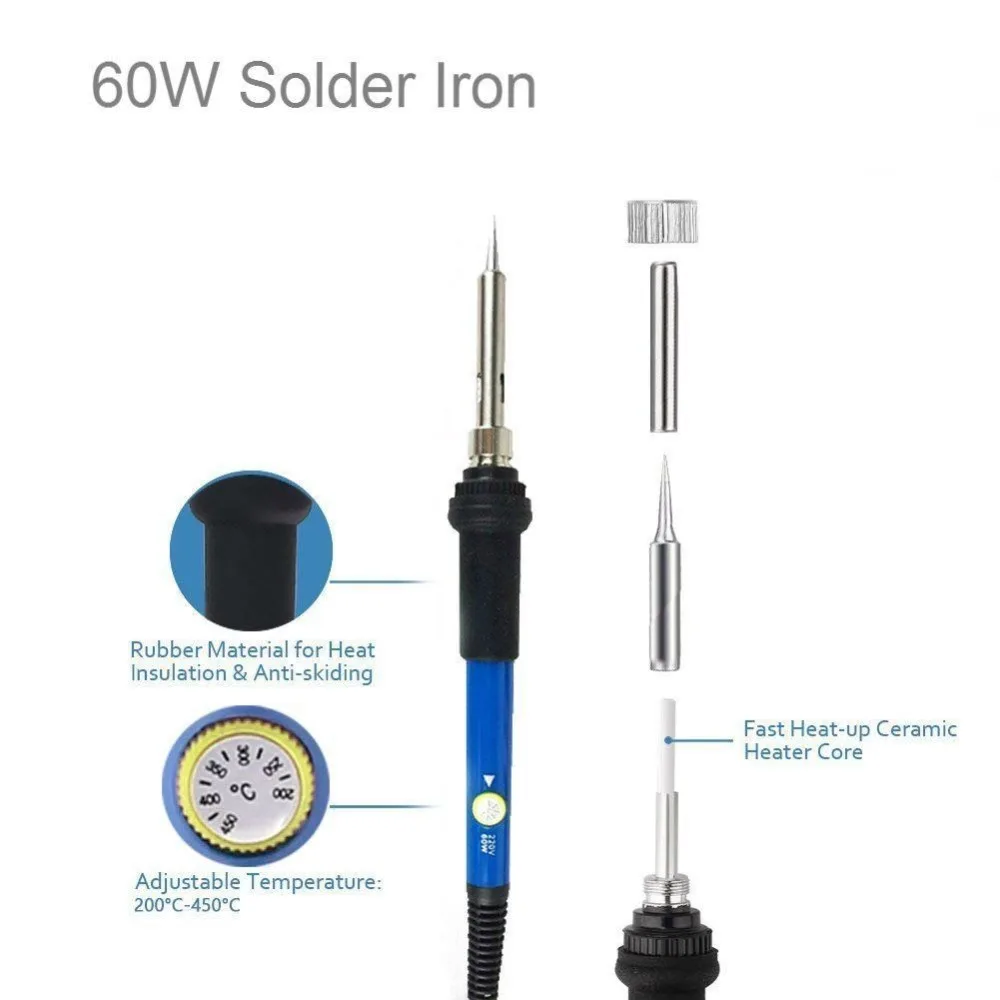 Fast Accurate Heat 60W 220V Adjustable Temperature Electric Soldering Iron Set Electronic Welding Pen Solder Repair Tool Kit | Инструменты