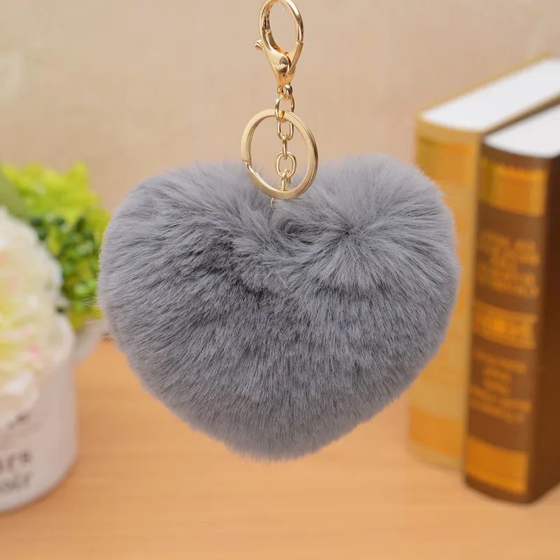 

Heart Pompoms Keychain Rainbow Plush Balls Key Chains Decorative Pendant for Women Bag Accessories Keychains Car