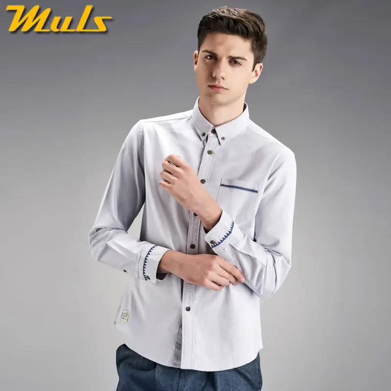 Повседневные мужские рубашки Muls брендовая одежда хлопок Оксфорд для мужчин с
