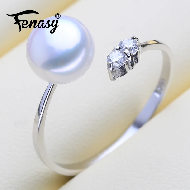 FENASY Ювелирное кольцо с имитацией Перл для женщин, полукруглые жемчужные бусины, ювелирные изделия бренда с коробкой для колец