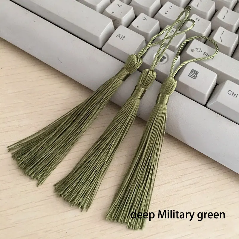 deep Military green 100 шт./лот, 8 см., вертикальная кисточка, шелковая бахрома, шитье, Банг, декоративная кисточка, брелок, кисточки для штор, украшение дома - Цвет: deep Military green