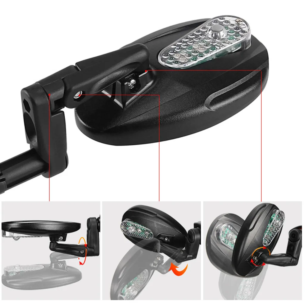 NEW Rotate Flexible 360 wide-angle convex mirror Handlebar Rearview Mirror+Warning lights For Bike MTB Bicycle Cycling Mirror | Спорт и