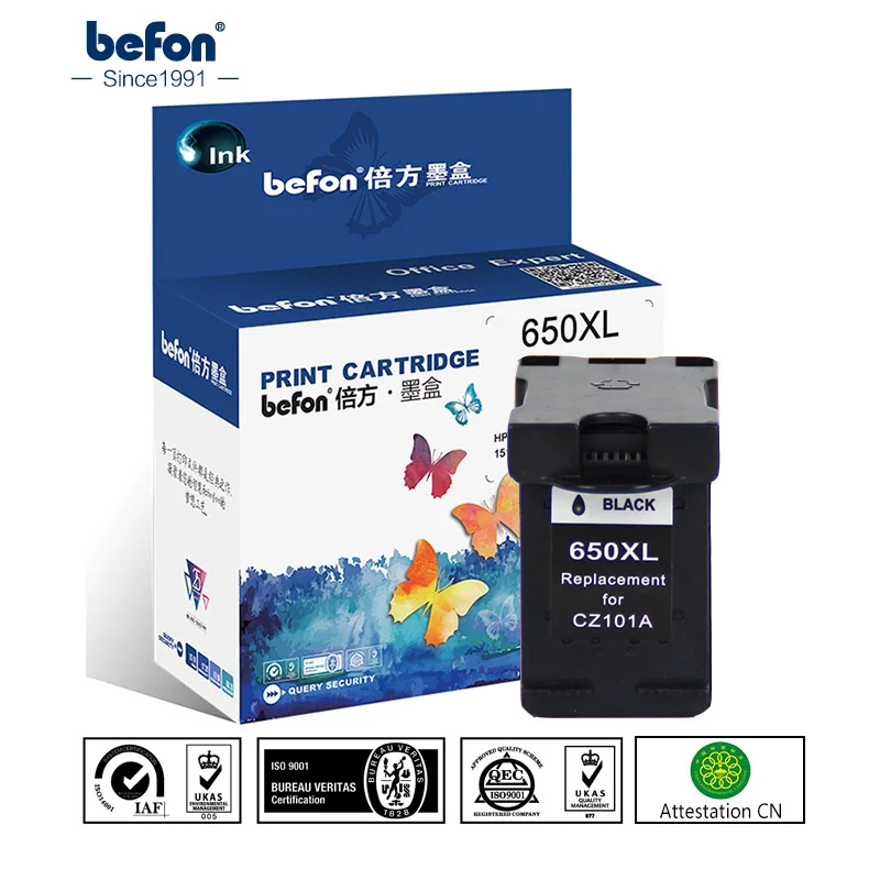 Черный Сменный картридж befon совместимый с 650 XL для HP чернильный Deskjet 1015 1515 2515 2545 2645 - Фото №1