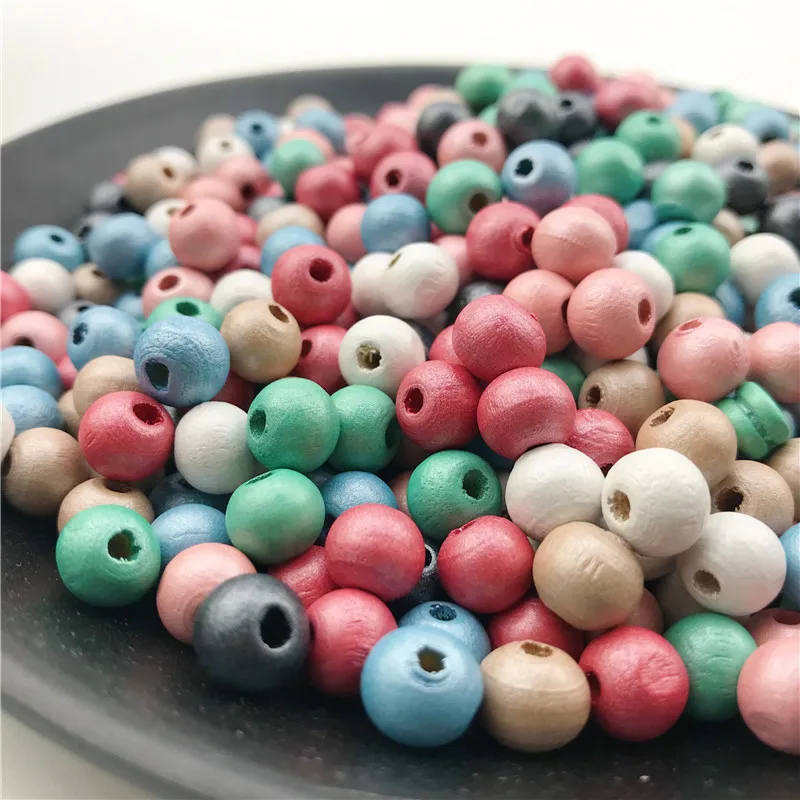 Hot Sale DIY 200Pcs Wooden Beads Round Ball Spacer For Jewelry Making Natural Wood Charms 6mm/8mm Colorful Silver Plated | Украшения и