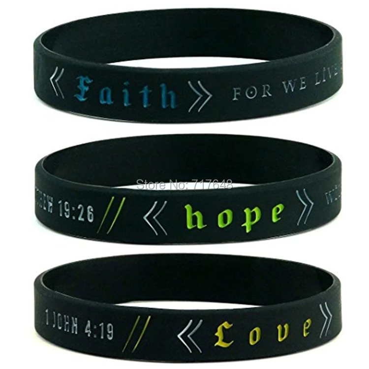 Силиконовые браслеты с надписью Faith Hope Love тью 19:26 1 Джон 4:19 и 2 Коринтианса 5:7 300 шт. |