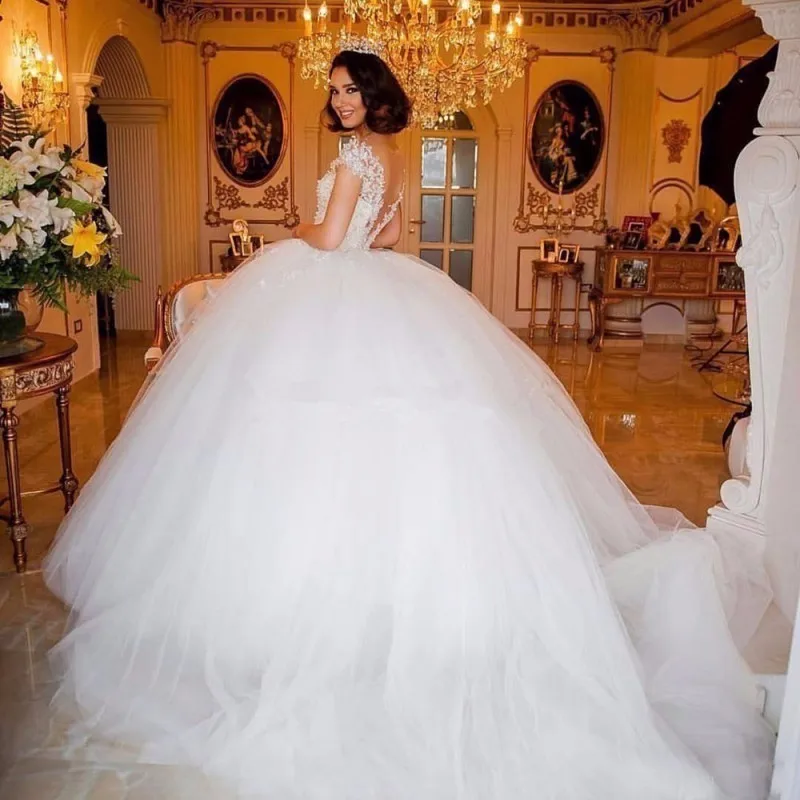 Свадебные платья принцессы из мягкого фатина Weddingdress торжественные с жемчугом