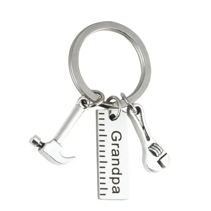 

Stainless Steel Keychain Grandpa Dad Engraved Charm with Hammer Wrenh Tool Keychains Key Ring Gifts for Fathers Day Keyring