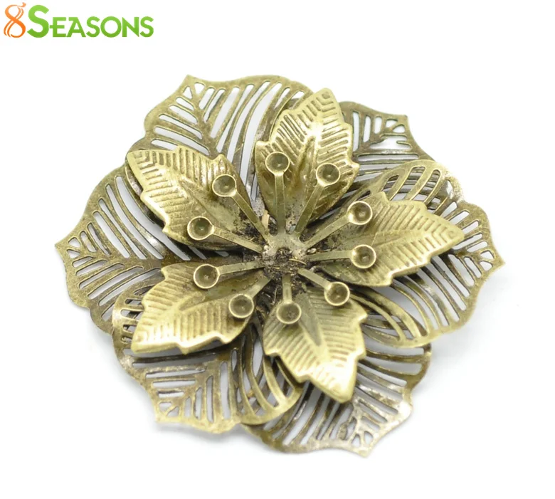 

8SEASONS 10 Antique Bronze Filigree Flower Embellishments Findings 5.5x4.8cm(can hold SS10 rhinestone) (B18567)