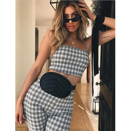 Женский комплект одежды из 2 предметов клубный укороченный топ в клетку летние