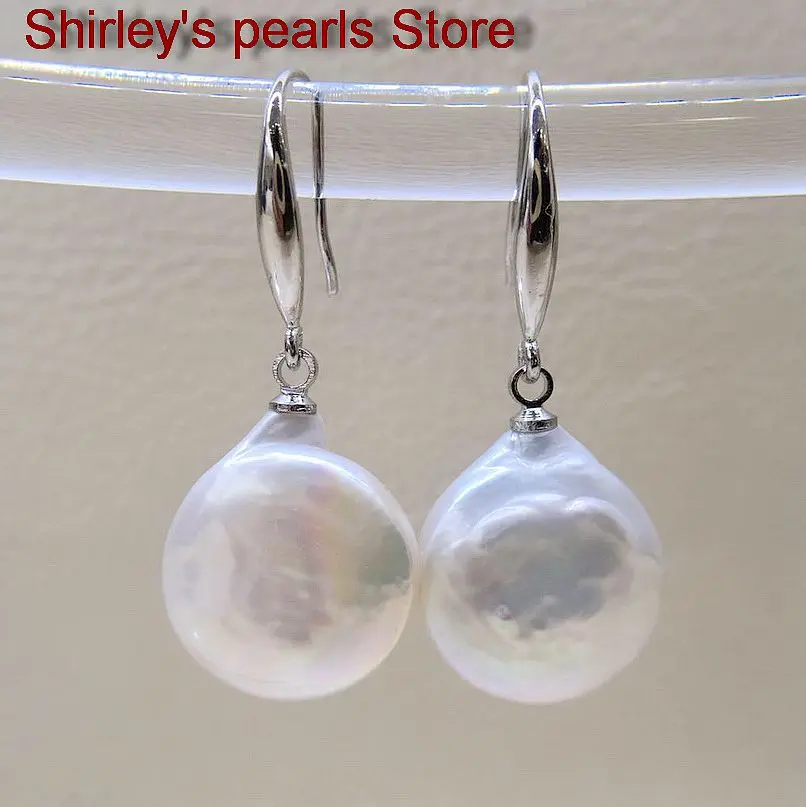 

Women's Earrings Silver Coin Shape White Natural Freshwater Pearl Silver Drop Earrings Baroque Drop Drop Earrings Pearl Earrings
