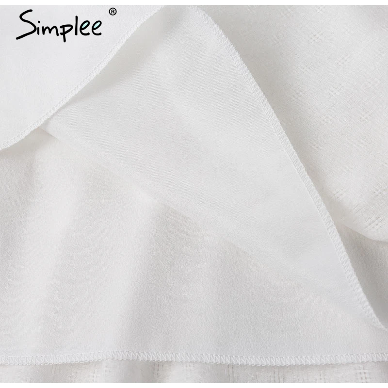 Simplee Elegant embroidery white women dress Flare sleeve ruffle sashes summer dresses Casual v-neck sexy dress female vestidos