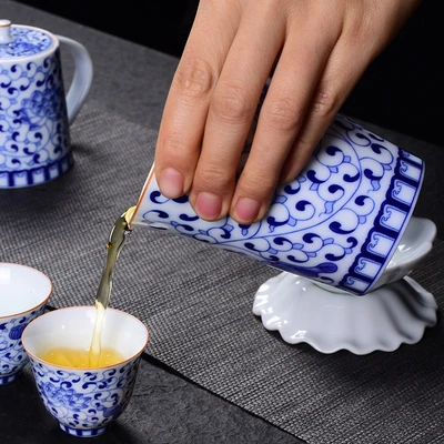 Сине белая фарфоровая чайная чашка ручной работы кунг фу галстук Гуань Инь