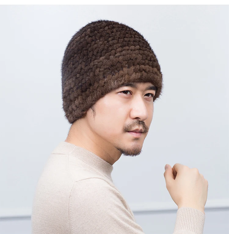 

Middle-aged men's mink hat winter warm ear protectors double-sided blister woven fur hat men
