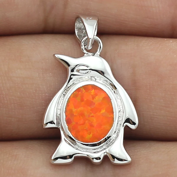 Прекрасный оранжевый огненный опал Пингвин кулон для девочек модные ювелирные