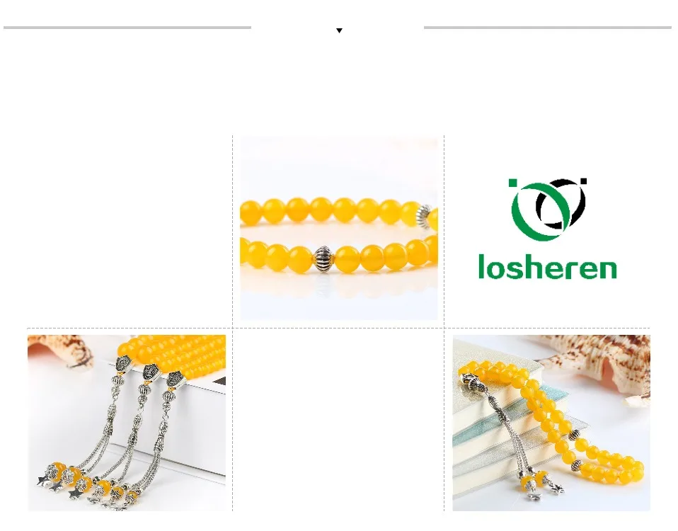 LOSHEREN натуральный желтый агатовый камень 33 мусульманские четки исламские четки Tasbih Аллах браслет Плетенный для Рамазан
