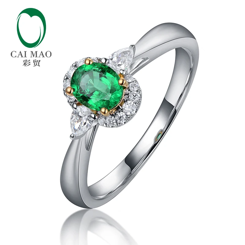 

Caimao Oval Cut 0.37ct Natural Emerald Waterdrop Diamond Engagement Ring for Women 14kt White Gold