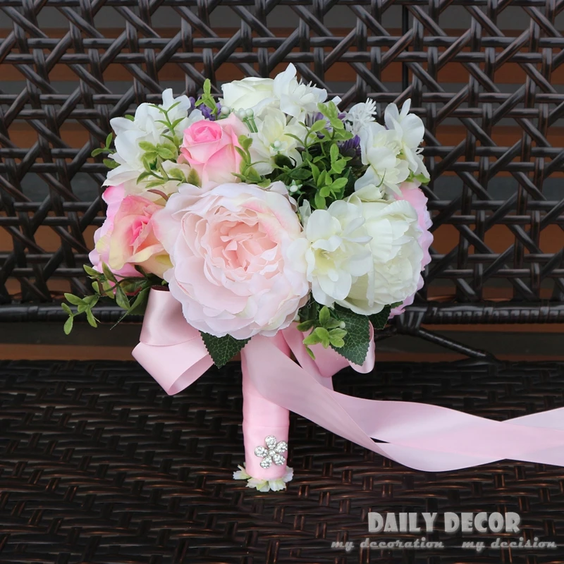Большой букет из искусственных белых и розовых роз 26 см|corsage wrist|wrist flowerflowers white |