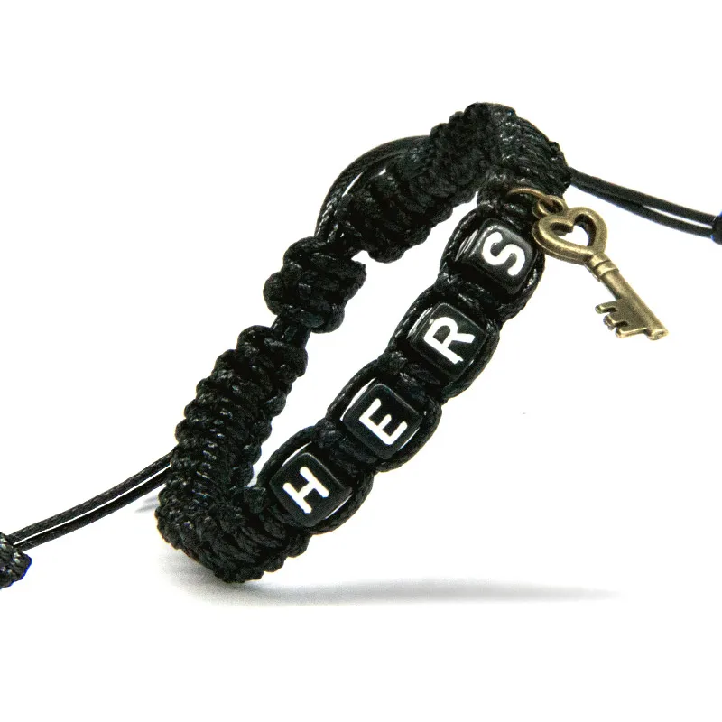 Браслеты для пар ювелирные украшения ручной работы с надписью Pink His и Black замком