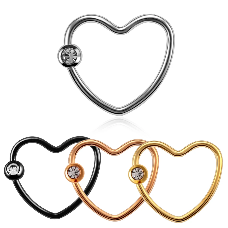 1 шт. стальные серьги для носа в форме сердца Перегородка ухо хряща пирсинг