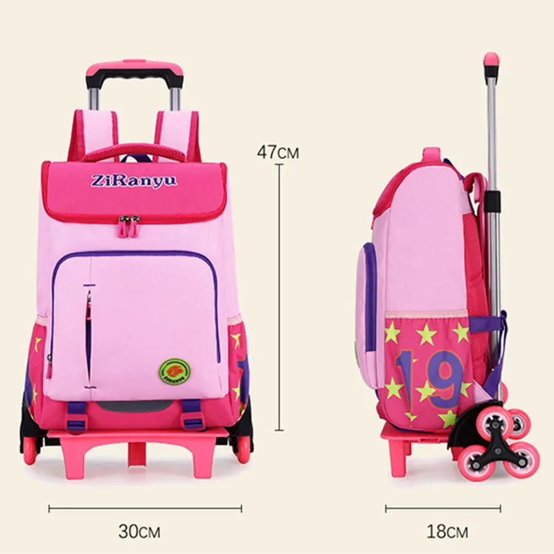 School Backpack Trolley 2/6 Wheeles Bag Strong Upstair Waterproof Wheeled Children Schoolbag Fashion Boys Girls Kids Luggage Bag