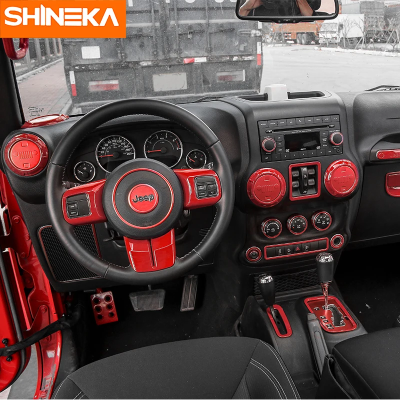 

SHINEKA Interior Accessories for Jeep Wrangler JK 2011-2017 Car Steering Wheel Cover Frame Air Vent Outlet Cover for Wrangler