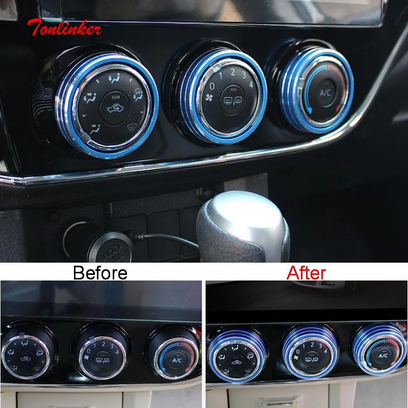 

Tonlinker 1 PCS DIY Car Styling Aluminum Air Conditioning Knobs Light Circle Cover Case stickers For TOYOTA Corolla Altis 2014
