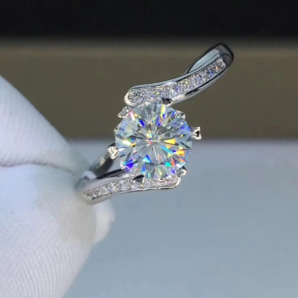 Круглое серебряное кольцо с муассанитом 1ct D VVS роскошное Weding для женщин|Кольца| |