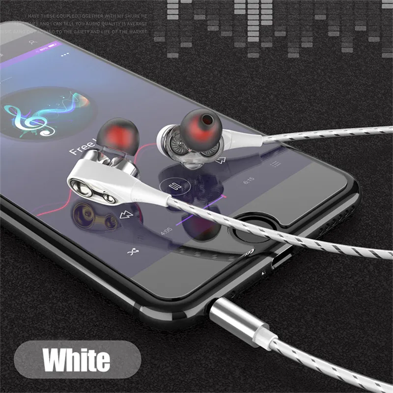 Двойные наушники вкладыши с микрофоном басовые для телефона mp3 спортивные