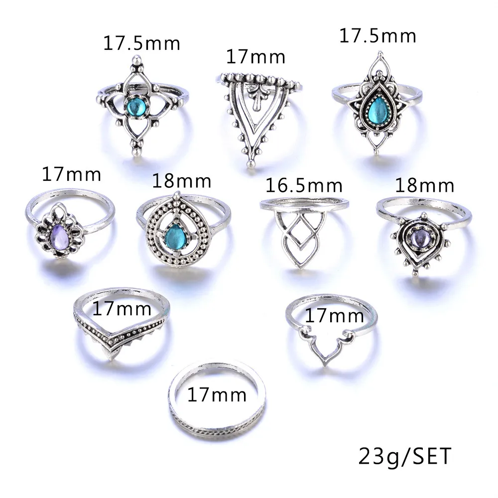 10 шт. богемные винтажные Кольца Набор Серебро Золото стек кольцо натуральный