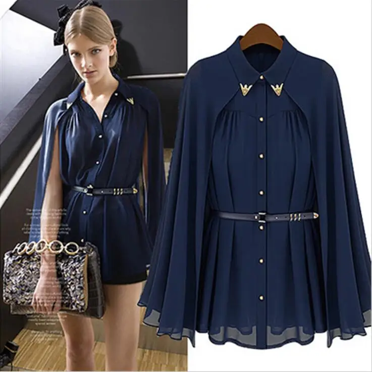 2016 мода Blusas отдыха женщин рубашки платок мыса в стиле шифона блузка защита от