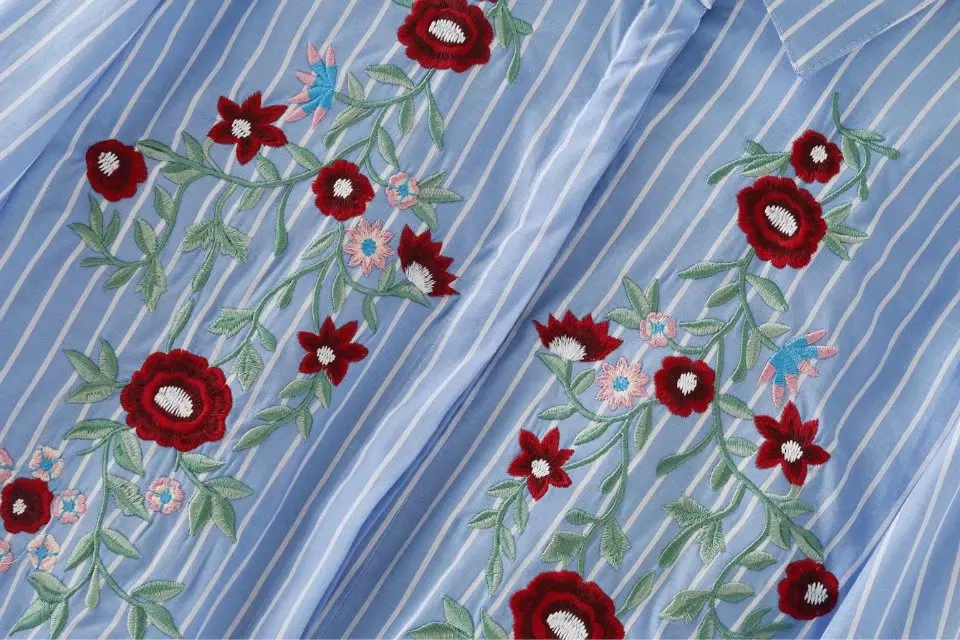 Дениска Для женщин Цветочный Вышивка рубашка в полоску с длинными рукавами и