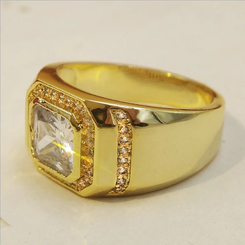 Luxury Engagement Ring Zirconia Gold Wedding Rings For Men Crystal Vintage Mens Signet With Stone A0114 | Украшения и аксессуары