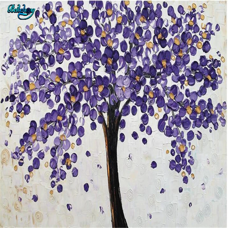 

beibehang Large custom wallpaper A tree of purple flowers Oil painting style Simple Nordic TV backdrop
