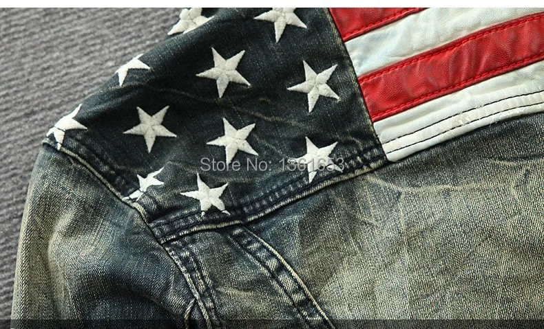 Джинсовая куртка с американским флагом для мужчин модная мотоциклетная