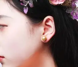 free shipping &gt&gtTop 10-11mm Golden Real South Sea Cultured Pearl Ear Stud Earrings 18k Gold Jewelry | Украшения и аксессуары