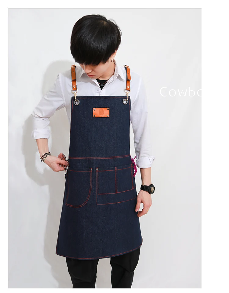 

Apron cowboy Korean fashion Chinese restaurant creative barber tea shop restaurant men and women overalls