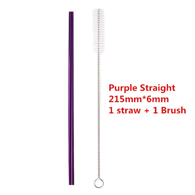 Purple Straight Многоразовый металлический соломы Нержавеющая сталь крепкий изогнутые прямые соломинка для напитков силиконовый чехол с щетка для очистки бар вечерние аксессуары - Цвет: Purple Straight