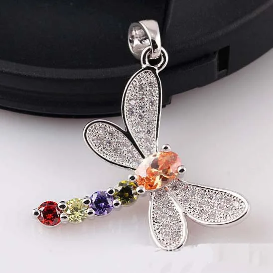 Colorful mosaic zircon necklace dragonfly pendants | Pendants