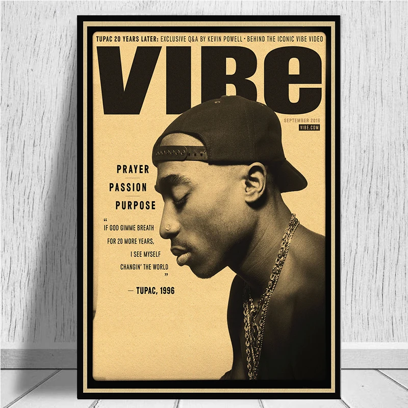 2PAC RAP GOD Tupac хип хоп певец фотографический постер из крафт бумаги настенное