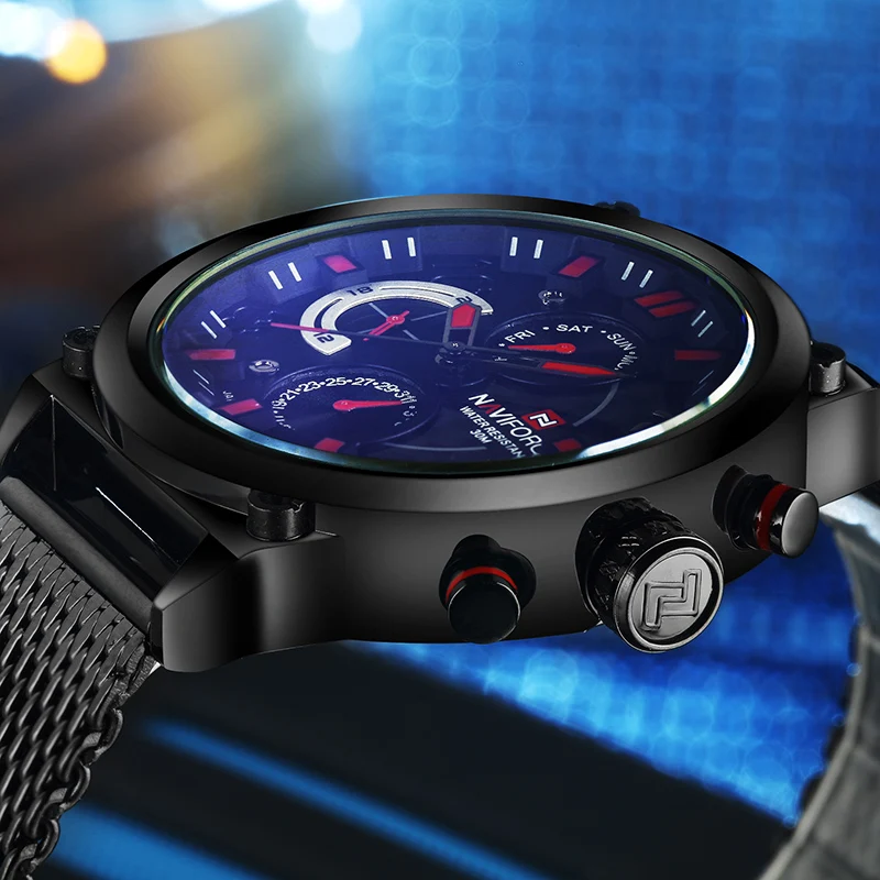 Часы NAVIFORCE Мужские кварцевые с хронографом стальной сетчатый ремешок