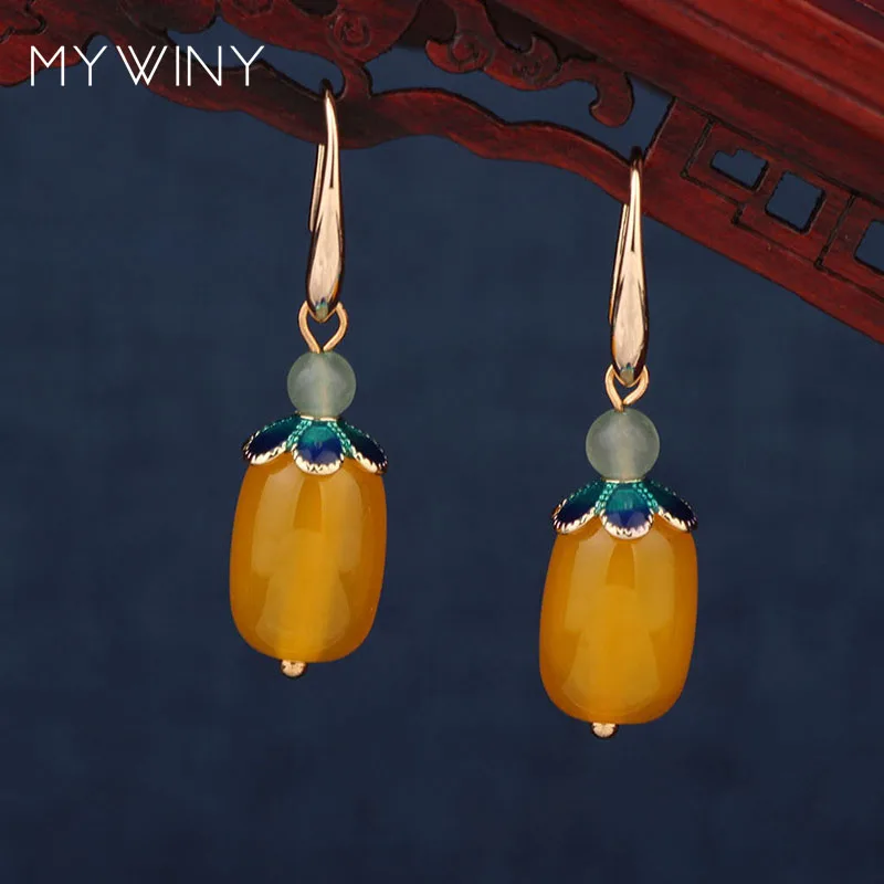 Серьги с медной короной и эмалью MYWINY винтажные серьги Зелеными камнями в форме