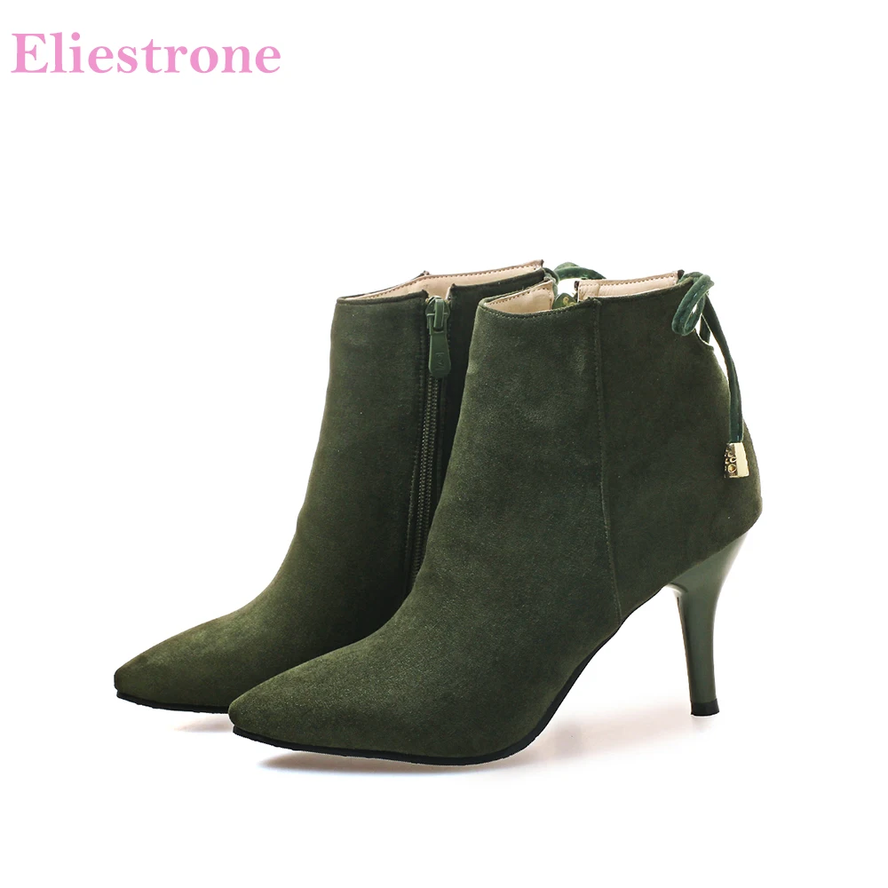 

Brand New Winter Comfortable Army Green Red Women Ankle Dress Boots Lady Shoes Stiletto Heel AC2090 Plus Big Size 10 32 43 46